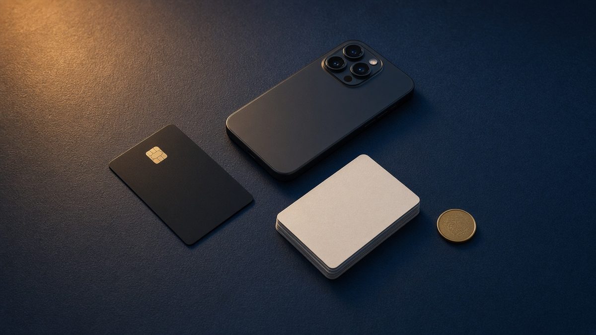 A card, a phone and playing cards